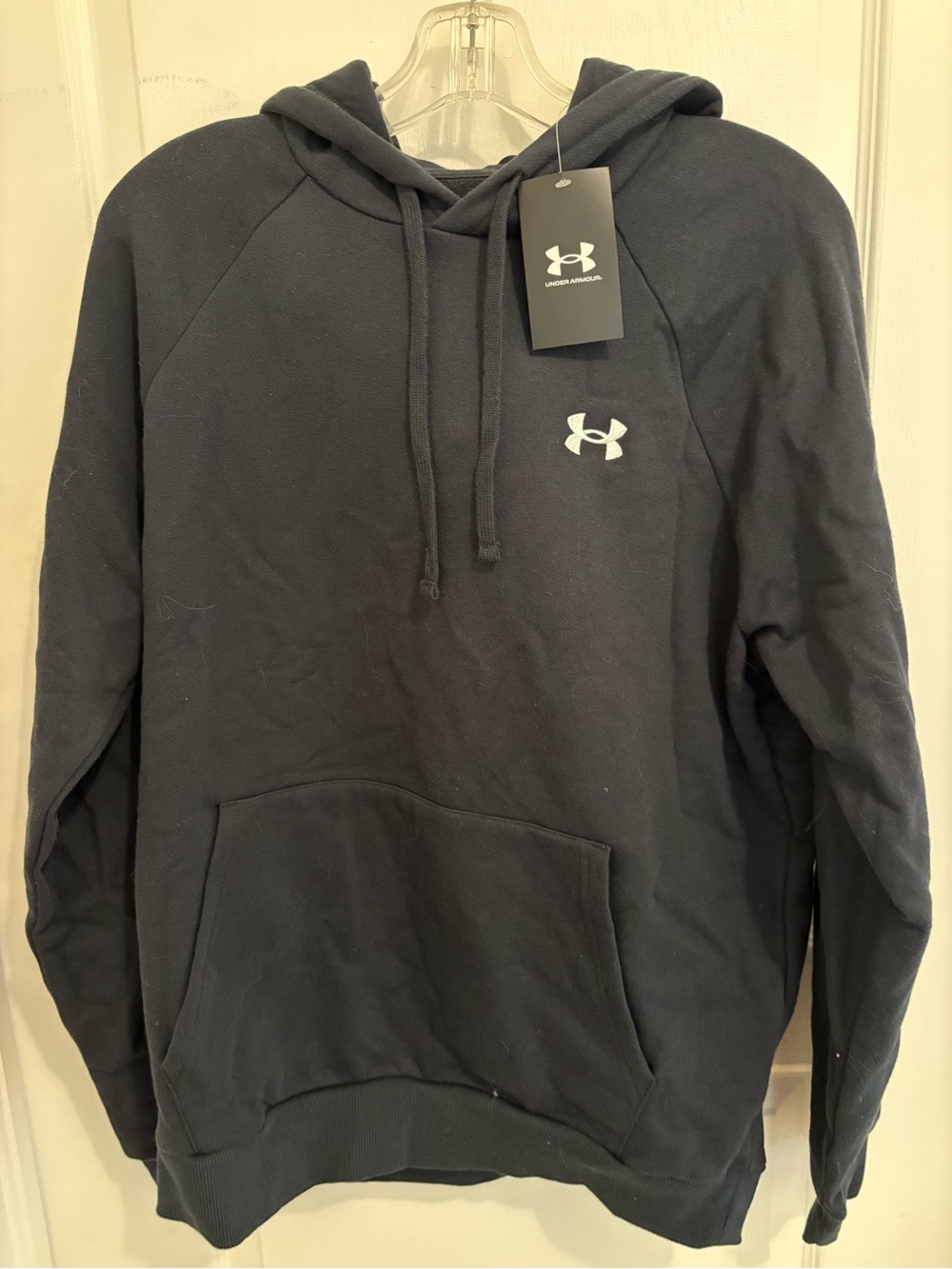 Under Armour Men’s Black Pullover Hoodie with White Logo (Size M)